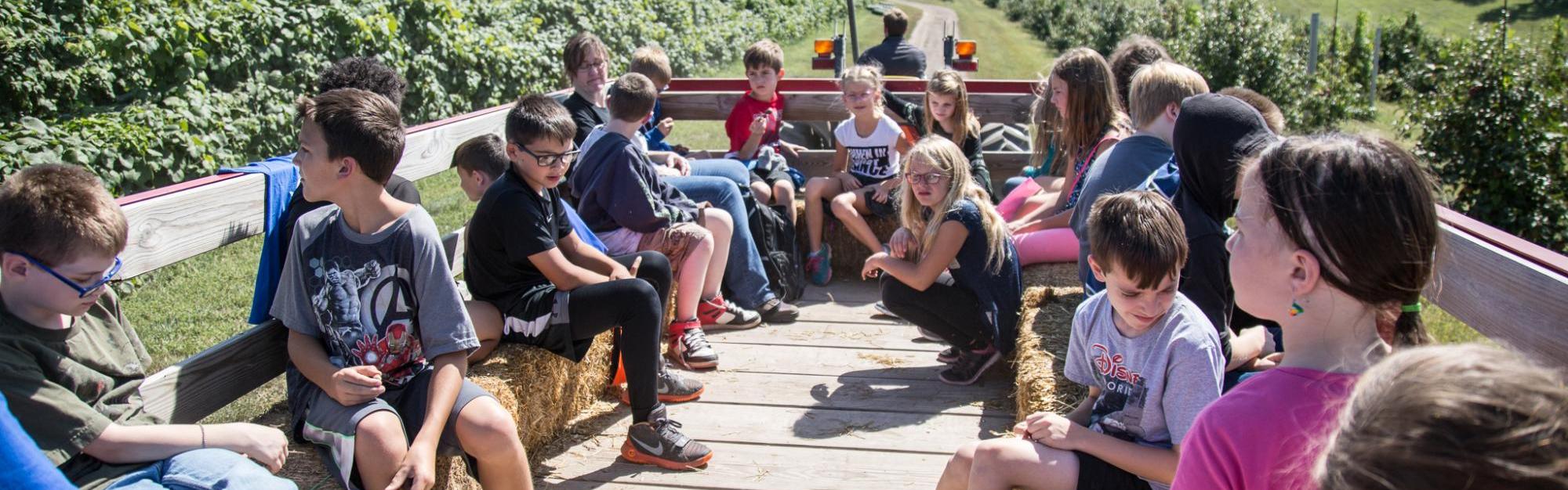 kids on hayrack ride