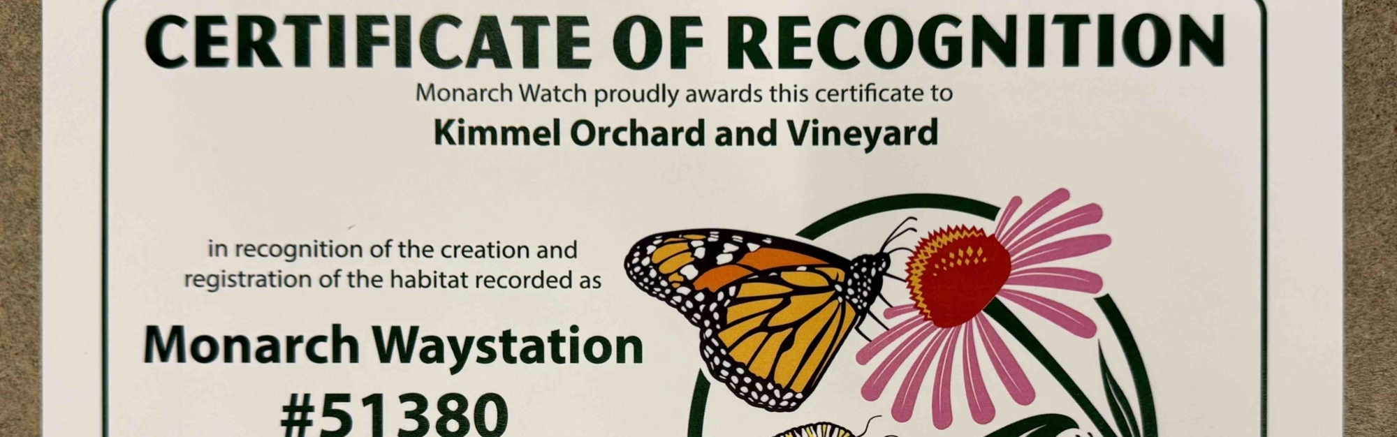 Monarch Waystation Certificate 