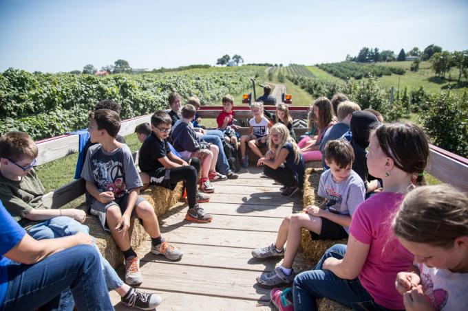 hayrack ride group of students