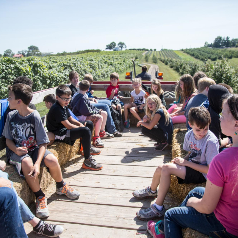 hayrack ride group of students